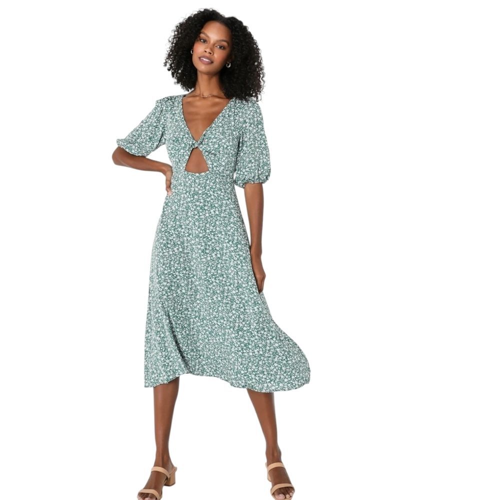 Lulus Nwt Cutest Favorite Sage Green Floral Twist-Front Midi Dress Size XL